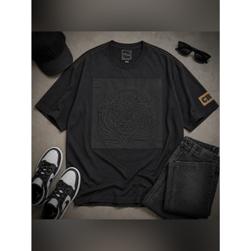 Bordo Cromato Embossed Lion Tee Black 3XL Streetwear Graphic Shirt